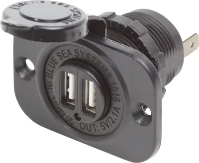 NAVICO GROUP AMERICAS LLC 1016-BSS - Blue Sea Dual USB 2.1A Charger Port 1224vDC Socket Mount, Bl
