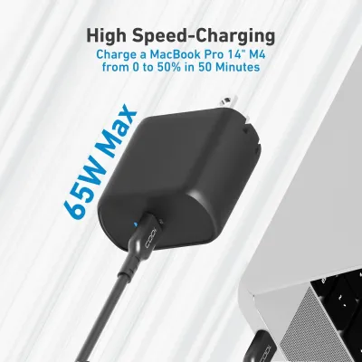 CODi A01119 - 65W GaN USB-C Wall Charger for Laptops and Phones