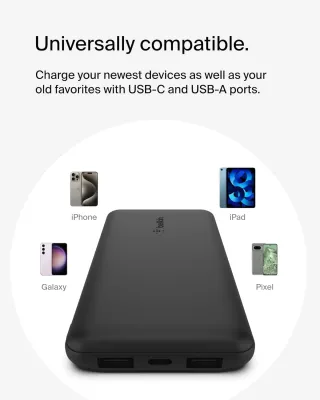 Belkin BPB011BTBK - 10K POWER BANK, USB-A & C 15W, BLACK