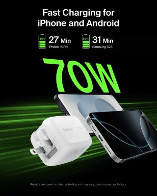 Belkin WCH018dqWH - 70W 3-Port Wall Charger with USB