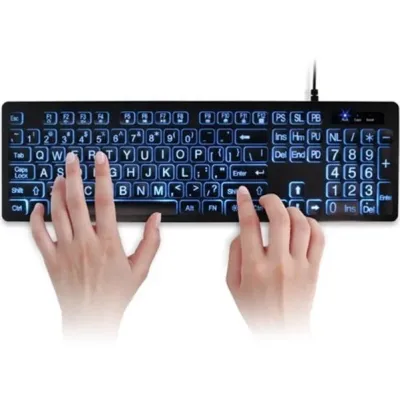 Aluratek AKBLED01FS - Large Print USB Keyboard with Tri-Color Backlighting