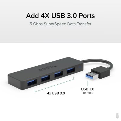 Plugable Technologies USB3-HUB4A - Plugable USB 3.0 4-Port Data Hub with Fast Transfer