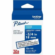 Brother BRT TZE145G - Brother P-touch TZe145 WHT on CLR Label Tape, Laminated, 18m
