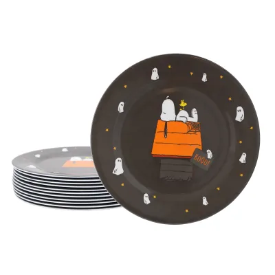 Gibson 142125.01 - Peanuts Snoopy Pumpkin 12 Piece Melamine 10.5 Inch Dinner Pl