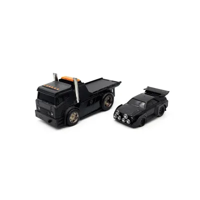 Muscle Machines 11560BK - JDM Flatbed Truck Matt Black and 1986 Audi Sport Quattro S1 