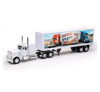 New Ray SS-12393 - Peterbilt 379 Truck White with Dry Van Trailer Truckers Rule