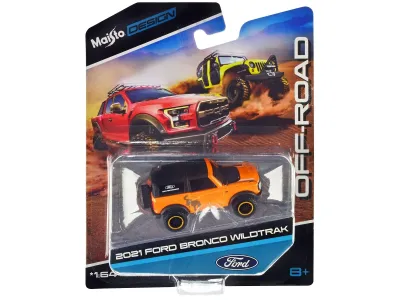 Maisto 15494-22D - 2021 Ford Bronco Wildtrak Orange Metallic with Black Top Off