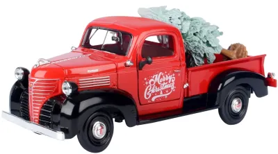 Motormax 73278RBIXMT - 1941 Plymouth Pickup Truck Red and Black Merry Christmas wit