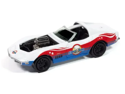 Johnny Lightning JLPC016-JLSP410 - 1969 Chevrolet Corvette Atomic Bomb White with Red and Blue 