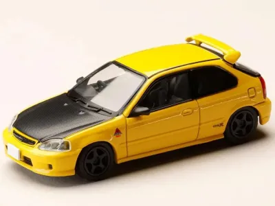 Hobby Japan HJDMD007 - Honda Civic (EK9) RHD (Right Hand Drive) Yellow with Carbon 
