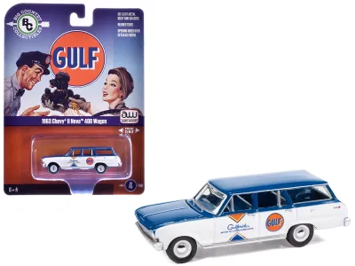 Autoworld AWBC003-AWSP201 - 1963 Chevrolet II Nova 400 Wagon Gulf Blue and White with Bl