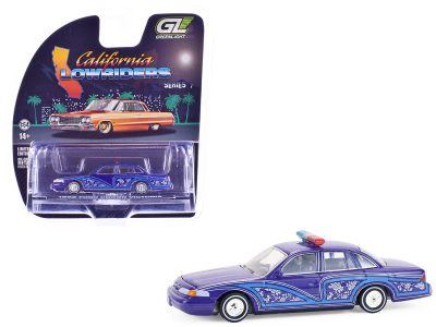 Greenlight 63080F - 1992 Ford Crown Victoria Lowrider Blue with Graphics and Lig