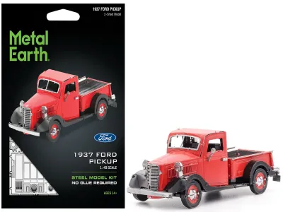 Metal Earth 1-MMS199 - Model Kit 1937 Ford Pickup Truck Red and Black (Moderate Dif