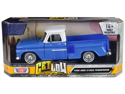 Motormax 79035bl - 1966 GMC C1000 Fenderside Pickup Truck Lowrider Blue with Wh