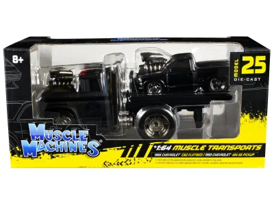 Muscle Machines 11558BK - 1966 Chevrolet C60 Flatbed Truck Matt Black and 1993 Chevrol