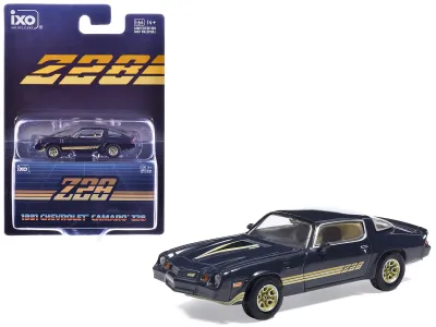 IXO IA64018 - 1981 Chevrolet Camaro Z28 Dark Blue Metallic with Gold Strip