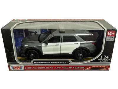 Motormax 79541-BB-GRYW - 2022 Ford Police Interceptor Utility Gray Metallic with Whit