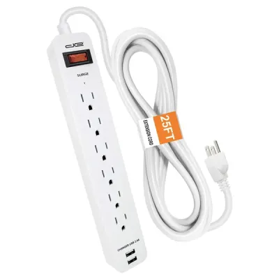 DIGITAL ENERGY ENR1-1006 - 25FT 2USB SRG PT STRP WHT