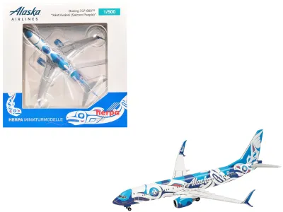 Herpa HE537643 - Boeing 737-800 Commercial Aircraft Alaska Airlines - Salmon 