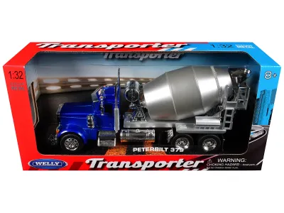 Welly 39943W-BL - Peterbilt 379 Cement Mixer Blue Metallic with Chrome and Sil