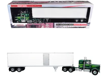 Iconic Replicas 43-0591 - 1976 Kenworth W900A Tractor with Dry Goods Trailer Green Met