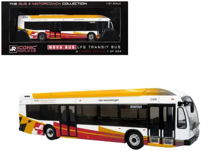 Iconic Replicas 87-0634 - Nova Bus LFSH Hybrid Transit Bus MTA Maryland White with Red