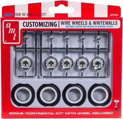 AMT AMTPP033 - Skill 2 Model Kit Wire Wheels and Whitewall Tires Set of 5 P