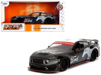 Jada Toys 35418 - 2024 Ford Mustang Dark Horse Black with White Top and Mustan
