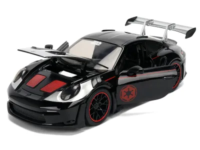 Jada Toys 36477 - Porsche 911 GT3 RS (992) Black with Silver Hood and Graphics