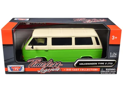 Motormax 79376GRN - Volkswagen Type 2 (T3) Van Green and Beige Timeless Legends 