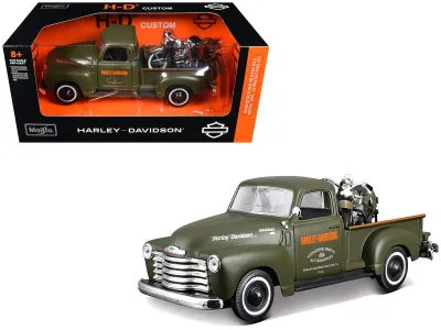 Maisto 32199GRN - 1950 Chevrolet 3100 Pickup Truck Harley Davidson Matt Green 