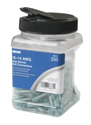 Ancor 309101 - 16-14 Butt Connector Heat Shrink Blue 250 Pack Jar