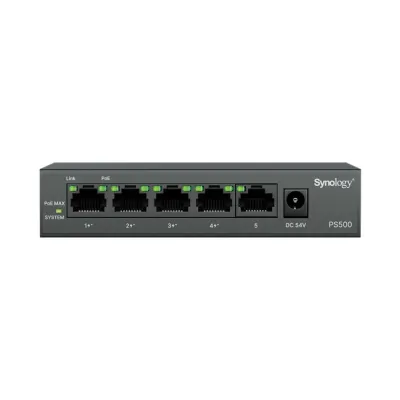 Synology PS500 - PS500 Compact, 5-port Unmanaged PoE+ Switch with 4 PoE+ port