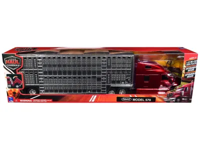 New Ray 12563 - Peterbilt 579 Truck Red Metallic with Livestock Trailer Chro