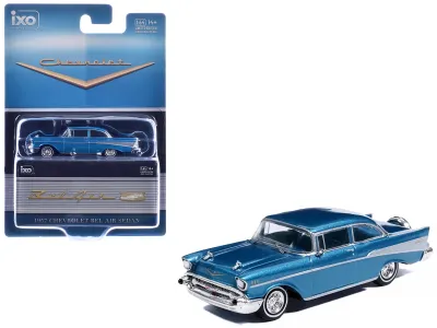 IXO IA64021 - 1957 Chevrolet Bel Air Sedan Harbor Blue Metallic with Blue 