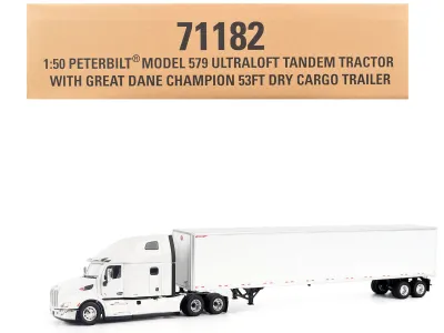 Diecast Masters 71182 - Peterbilt 579 Ultraloft Tandem Tractor White with Great Dane
