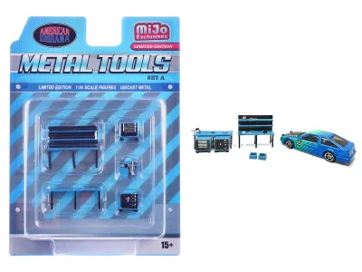 American Diorama AD-2449MJ - Metal Tools Set A Blue of 14 Pieces Limited Edition for 164 